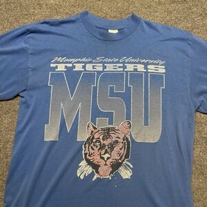 Vintage 90s Memphis State University Tigers Shirt Single Stitch Blue Fits Large